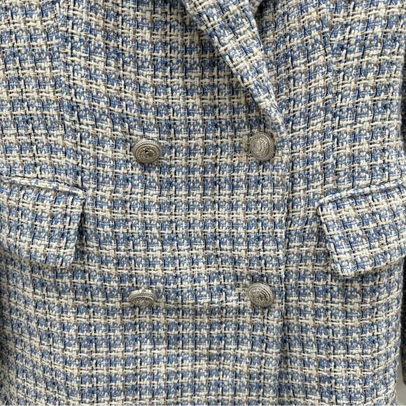 Zara Blue White Textured Tweed Double Breasted Blazer. Blogger fave. Like New - Picture 8 of 14